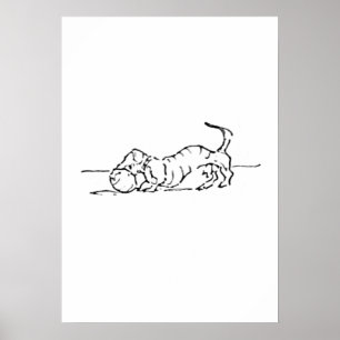 Funny Line Art Sausage Dog  Poster
