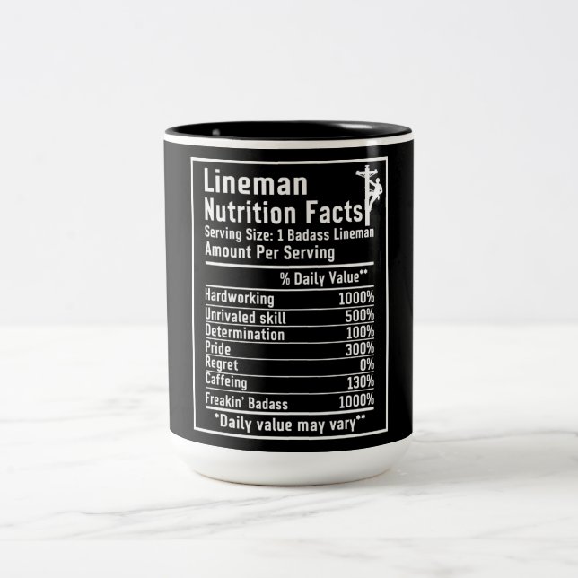 Funny Lineman Nutritional Facts Two-Tone Coffee Mug (Center)