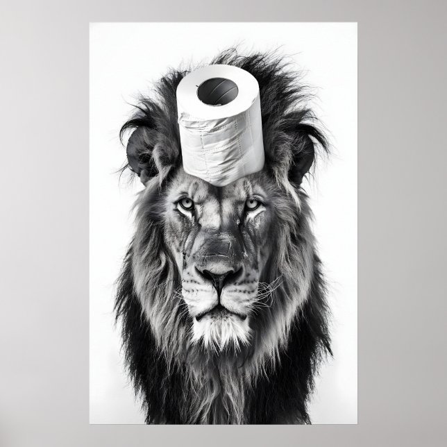 Funny Lion Bathroom Art Print, Toilet Paper Roll Poster