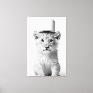 Funny Lion Cub Wearing Toilet Paper Hat Minimalist Canvas Print