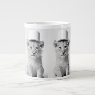 Funny Lion Cub Wearing Toilet Paper Hat Minimalist Large Coffee Mug