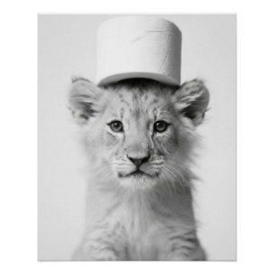 Funny Lion Cub Wearing Toilet Paper Hat Minimalist Poster