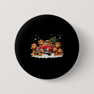 Funny Lion Riding Christmas Tree Truck Christmas  2 Inch Round Button