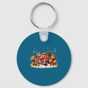 Funny Lion Riding Christmas Tree Truck Christmas Keychain