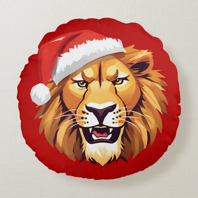 Funny Lion Safari animals Santa Christmas Costume  Round Pillow (Front)