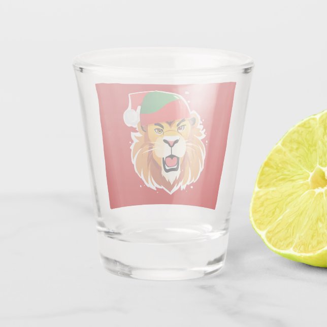 Funny Lion Safari animals Santa Christmas Costume  Shot Glass (Back)