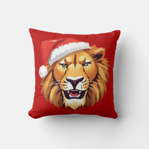 Funny Lion Safari animals Santa Christmas Costume  Throw Pillow
