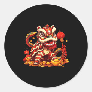 Funny Lion Snake Chinese New Year 2025 Womens Mens Classic Round Sticker
