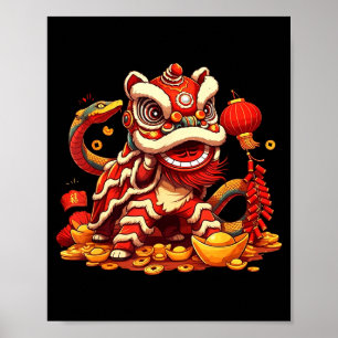 Funny Lion Snake Chinese New Year 2025 Womens Mens Poster