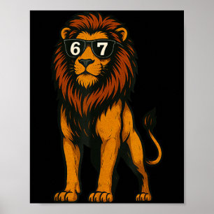 Funny Lion Sungles 67 Six Seven Meme Poster
