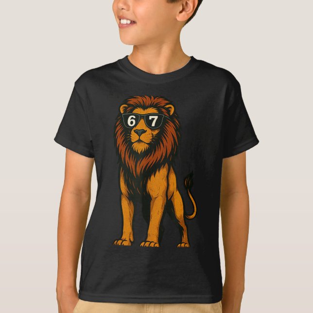 Funny Lion Sungles 67 Six Seven Meme  T-Shirt (Front)