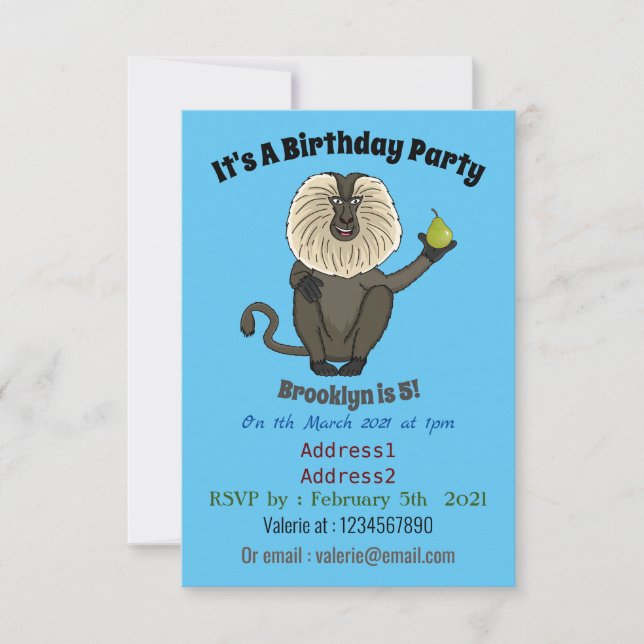 Funny lion tailed macaque monkey cartoon invitation (Front)