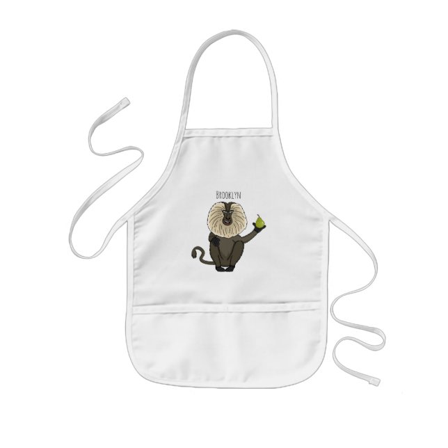 Funny lion tailed macaque monkey cartoon kids apron (Front)