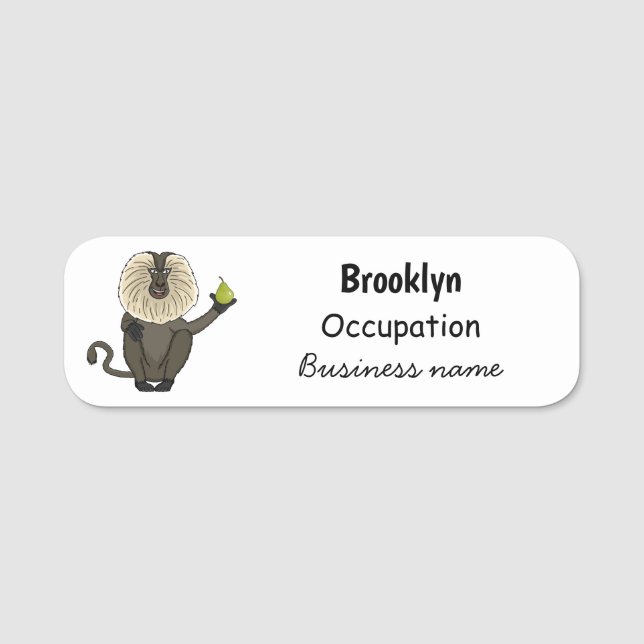 Funny lion tailed macaque monkey cartoon name tag (Front)