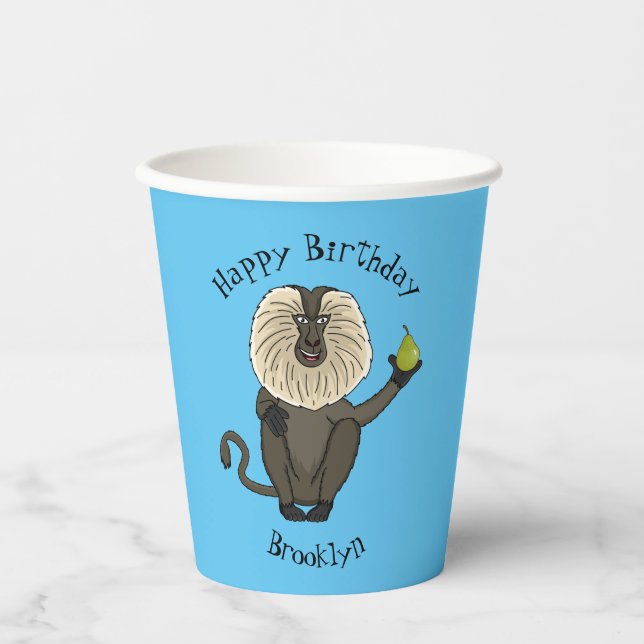 Funny lion tailed macaque monkey cartoon paper cups (Front)