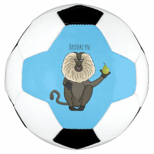 Funny lion tailed macaque monkey cartoon soccer ball