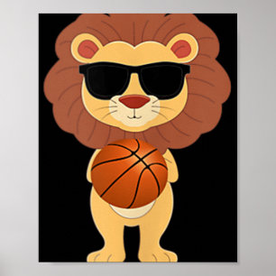 Funny Lion Wearing Sungles Playing Basketball Tank Poster