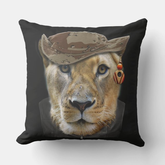 Funny Lioness Throw Pillow (Front)