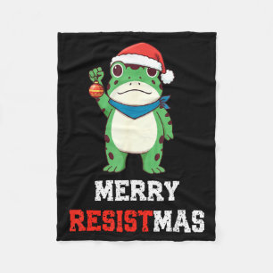 Funny Litical Frog Christmas Merry Resistmas 2025  Fleece Blanket