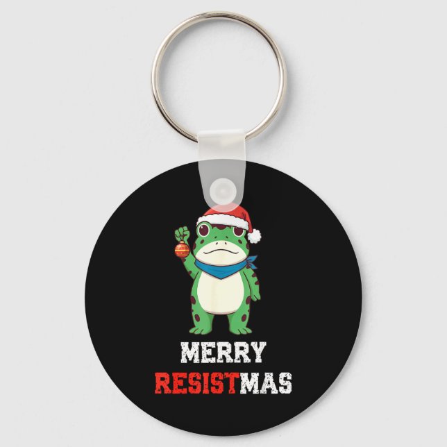 Funny Litical Frog Christmas Merry Resistmas 2025  Keychain (Front)