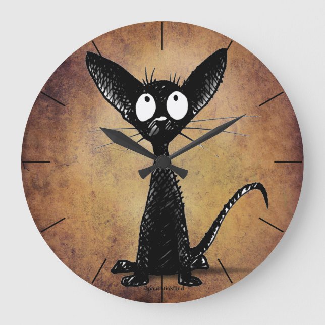 Funny Little Black Cat Large Clock (Front)