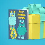 Funny Little Cartoon Monsters Boys Birthday Card<br><div class="desc">This personalized greeting card is perfect for boys' birthdays. It features cute cartoon style illustrations of goofy monsters with your own custom message on the front and on the inside.</div>
