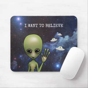 Funny Little Green Man Space Alien Sci Fi Galaxy Mouse Pad