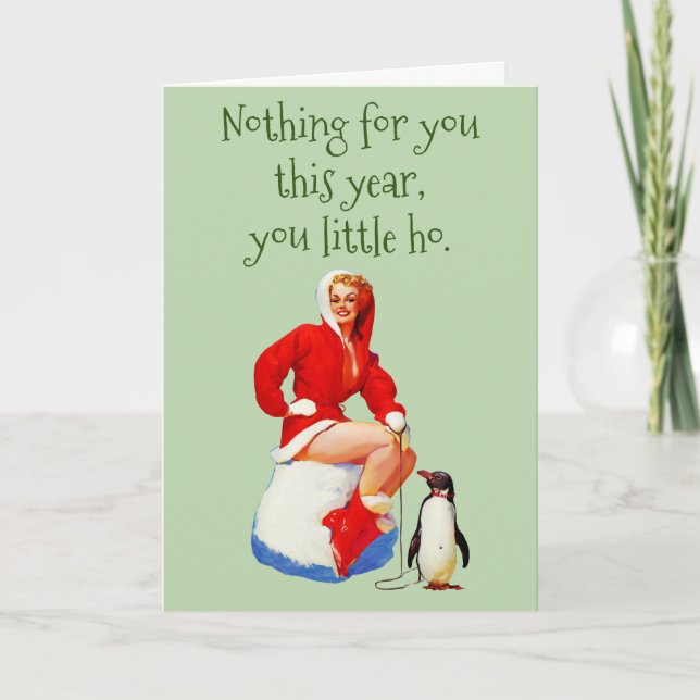 Funny Little Ho Naughty For Her Christmas Holiday Card (Front)