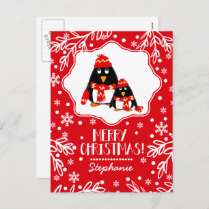  Funny Little Penguins Custom Name Christmas  Holiday Postcard
