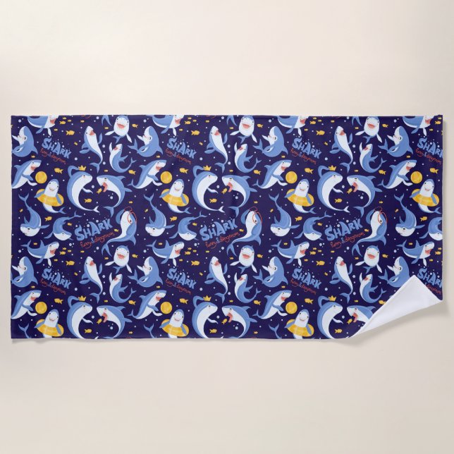 Funny Little Sharks Beach Towel (Front)