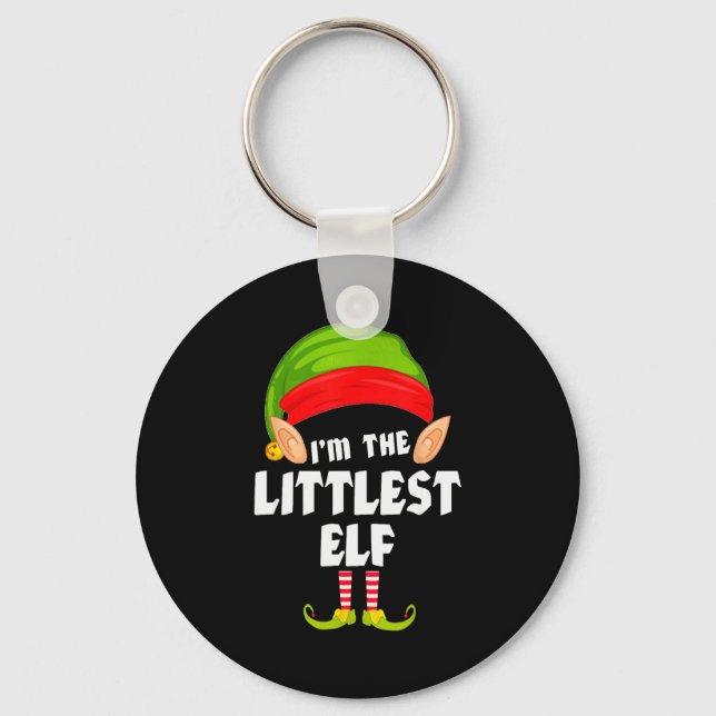 Funny Littlest Elf Matching Family Group Pj Christ Keychain (Front)