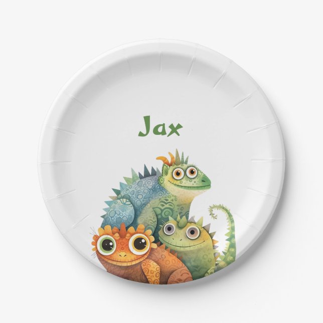 Funny Lizard Personalized Birthday Party Paper Plate (Front)