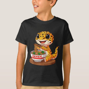 Funny Lizard Reptile Leopard Gecko Eating Ramen Ja T-Shirt