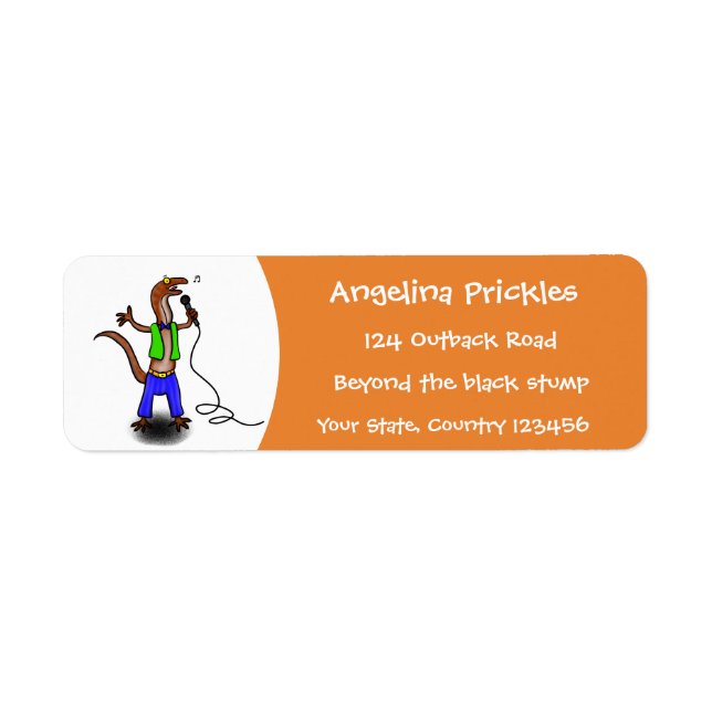 Funny lizard singing with microphone cartoon (Front)