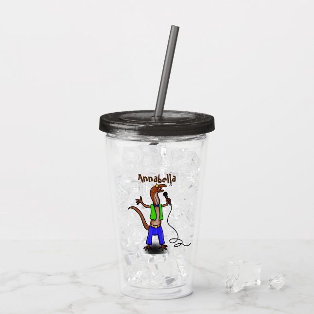 Funny lizard singing with microphone cartoon acrylic tumbler (Back Ice)