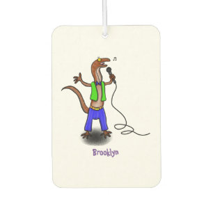Funny lizard singing with microphone cartoon  air freshener