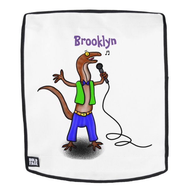 Funny lizard singing with microphone cartoon backpack (Removable Face)