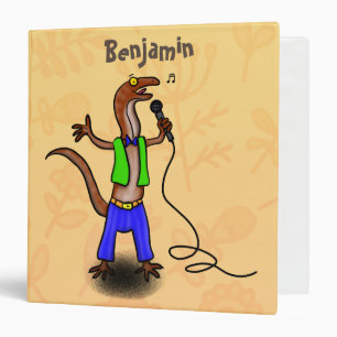 Funny lizard singing with microphone cartoon binder