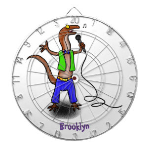 Funny lizard singing with microphone cartoon dartboard