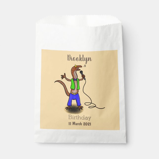 Funny lizard singing with microphone cartoon favour bag (Front)