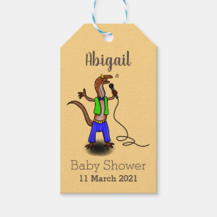 Funny lizard singing with microphone cartoon gift tags