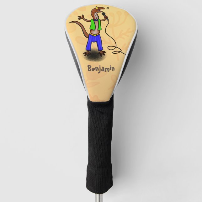 Funny lizard singing with microphone cartoon golf head cover (Front)