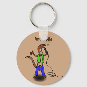 Funny lizard singing with microphone cartoon keychain