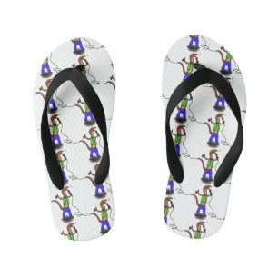 Funny lizard singing with microphone cartoon kid's flip flops