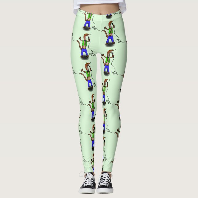 Funny lizard singing with microphone cartoon leggings (Front)