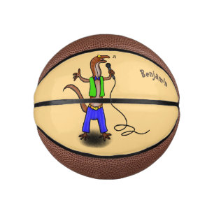 Funny lizard singing with microphone cartoon  mini basketball