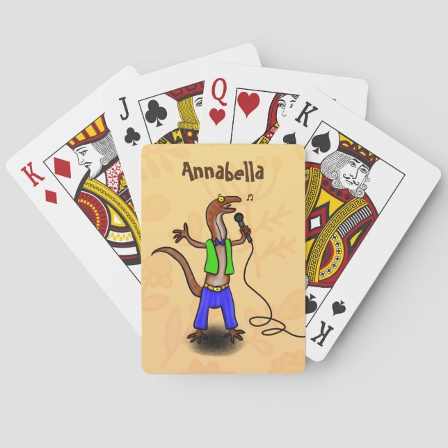 Funny lizard singing with microphone cartoon playing cards (Back)