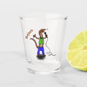 Funny lizard singing with microphone cartoon  shot glass