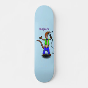 Funny lizard singing with microphone cartoon skateboard