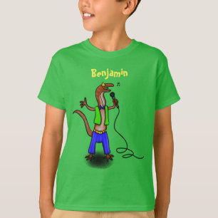 Funny lizard singing with microphone cartoon T-Shirt